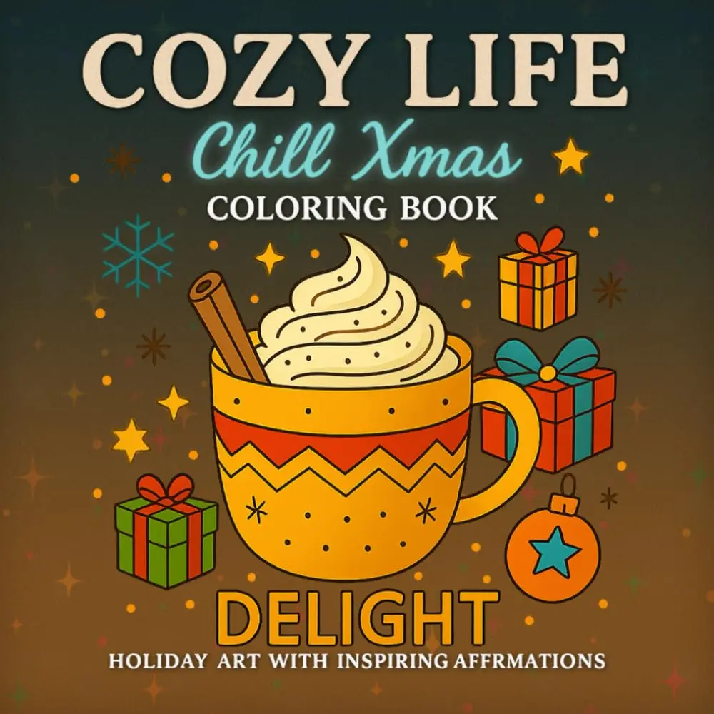 Cozy Life Coloring Book for Young Girls and Adults: Cute, Bold & Easy Cozy Christmas Coloring Pages with Affirmations for Relaxation & Holi