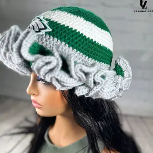 Custom Handmade Crochet Ruffle Team Spirit Hat | Game Day Football Bucket Hat for Women & Men | Choose Your Team Colors