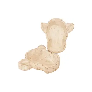 White Distressed Cow Wooden Bowl