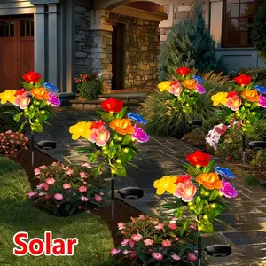 Solar Powered Outdoor Decorative Lights, Solar Garden Light, 7 Rose Flower Lawn Lamps, Constant Light Mode, Valentine's Day, Christmas, Wedding Gift