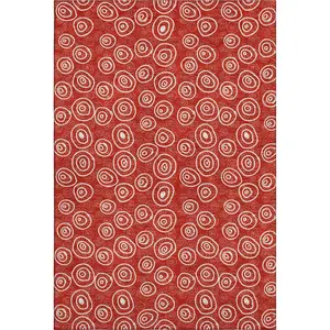 HomeRoots 661611 10x14 ft. Red & Ivory Polka Dot Transitional Machine-Washable UV-Protected Rectangle Machine-Washable Area Rug, Machine-Washable Area Rugs