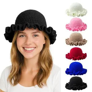 Women's Solid Color Ruched Bucket Hat Warm Wide Brim Winter Hat Fashion Casual Streetwear Hat for Girls Daily Outdoor Travel