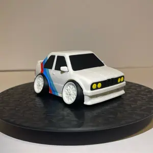 3D Printed Toon BMW E30 - White Body, Black Roof, Yellow Headlights, Durable 3D Printed Model