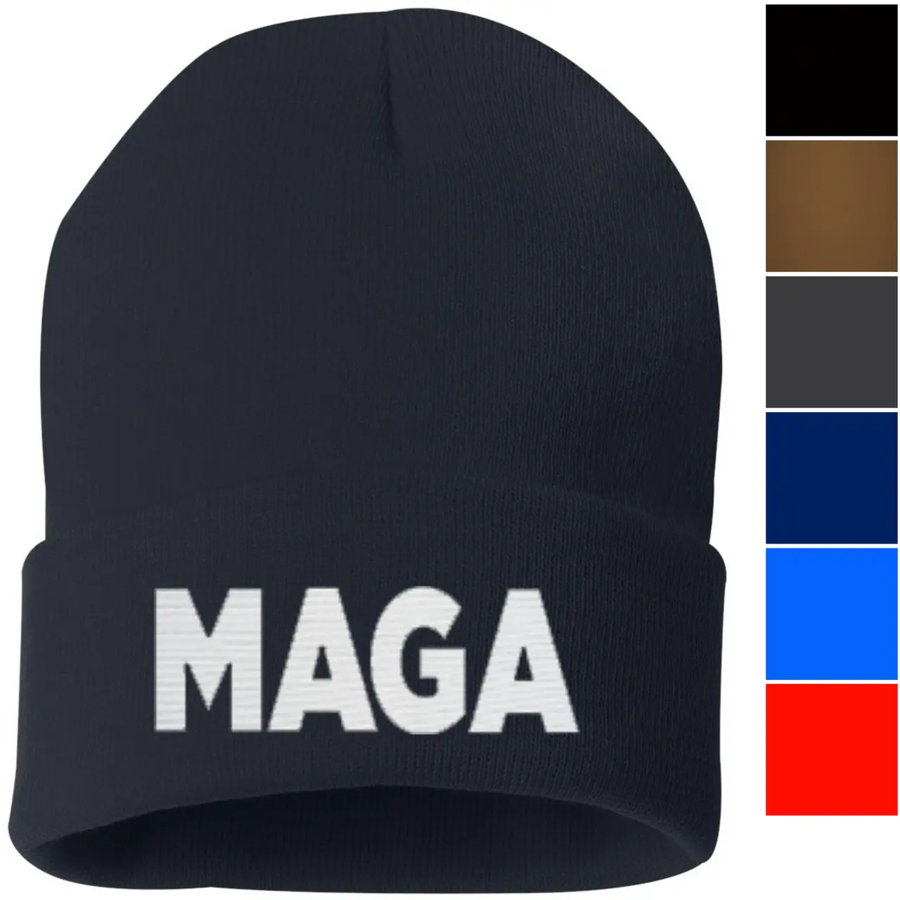 MAGA Deluxe Embroidered Acrylic Beanie, 12" Solid Cuffed Patriotic Political Knit Cap for Men & Women