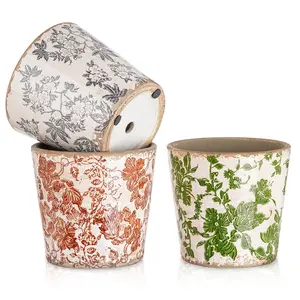 Sungmor 5.5" Vintage Ceramic Planter - Indoor/Outdoor Decorative Flower Pot with Drainage Holes, Tuscan Décor Ice Crackle Glaze Pot for Home, Patio