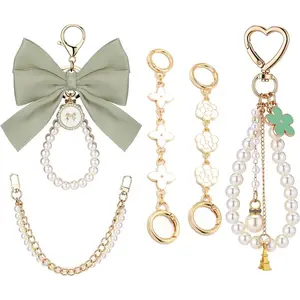 5 Pcs Bag Extender Chain Gold Pearl Purse Chain Ribbon Bow Keychain Extender Bag Strap Purse Charms Accessories for Handbag tiktokshopspringglowup
