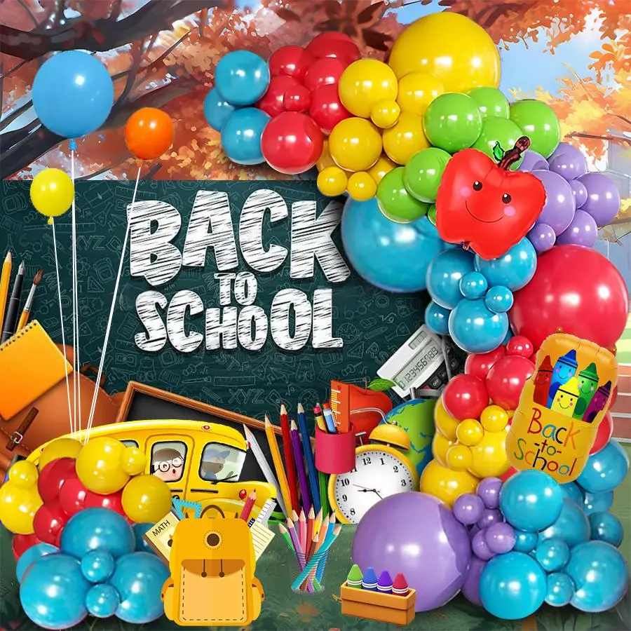 109pcs Welcome Back to School Balloon Arch Set, Apple Crayon Foil Balloons with Colorful Latex Balloons, Perfect for School Theme Party Decoration