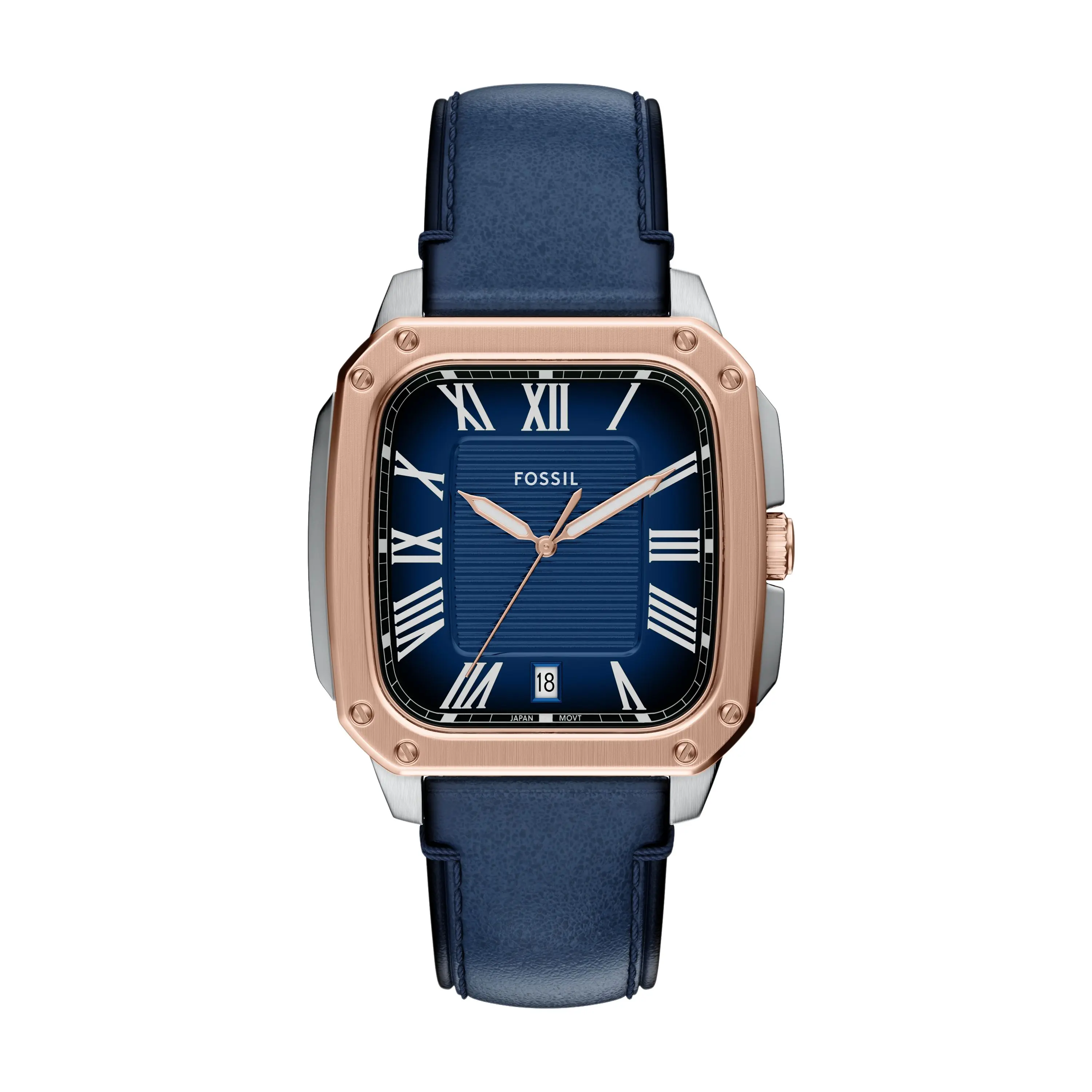 Fossil Men's Crosby Three-Hand Navy Leather Watch
