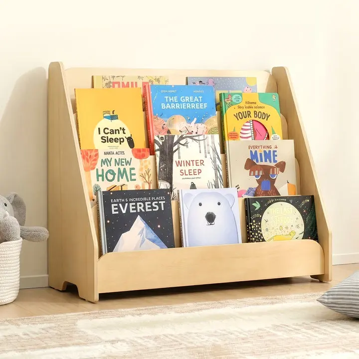 OOOK Kids' Wooden 4-Tier Montessori Bookshelf, Front-Facing Book Display Shelf for Children's Indoor Furniture