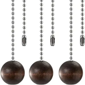 Ceiling Fan Pull Chain Decorative Walnut Wooden Ball Extension 39 Inches Set for Light Lamp Fan Chain 3 Pcs (Nickel)