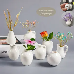 Small Ceramic Flower Vase Refrigerator Magnet Decoration, Porcelain Decorative Vase, Ideal Gift for Friends and Family