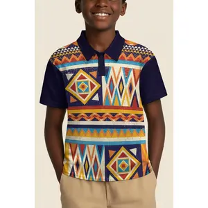 Multicolor African Geometric Pattern Buttoned Polo Shirt