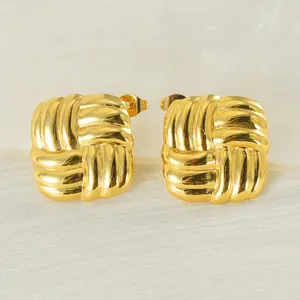 VEVE Square Textured Earrings 18K Gold Titanium Steel Niche Design Twist Earrings For Women