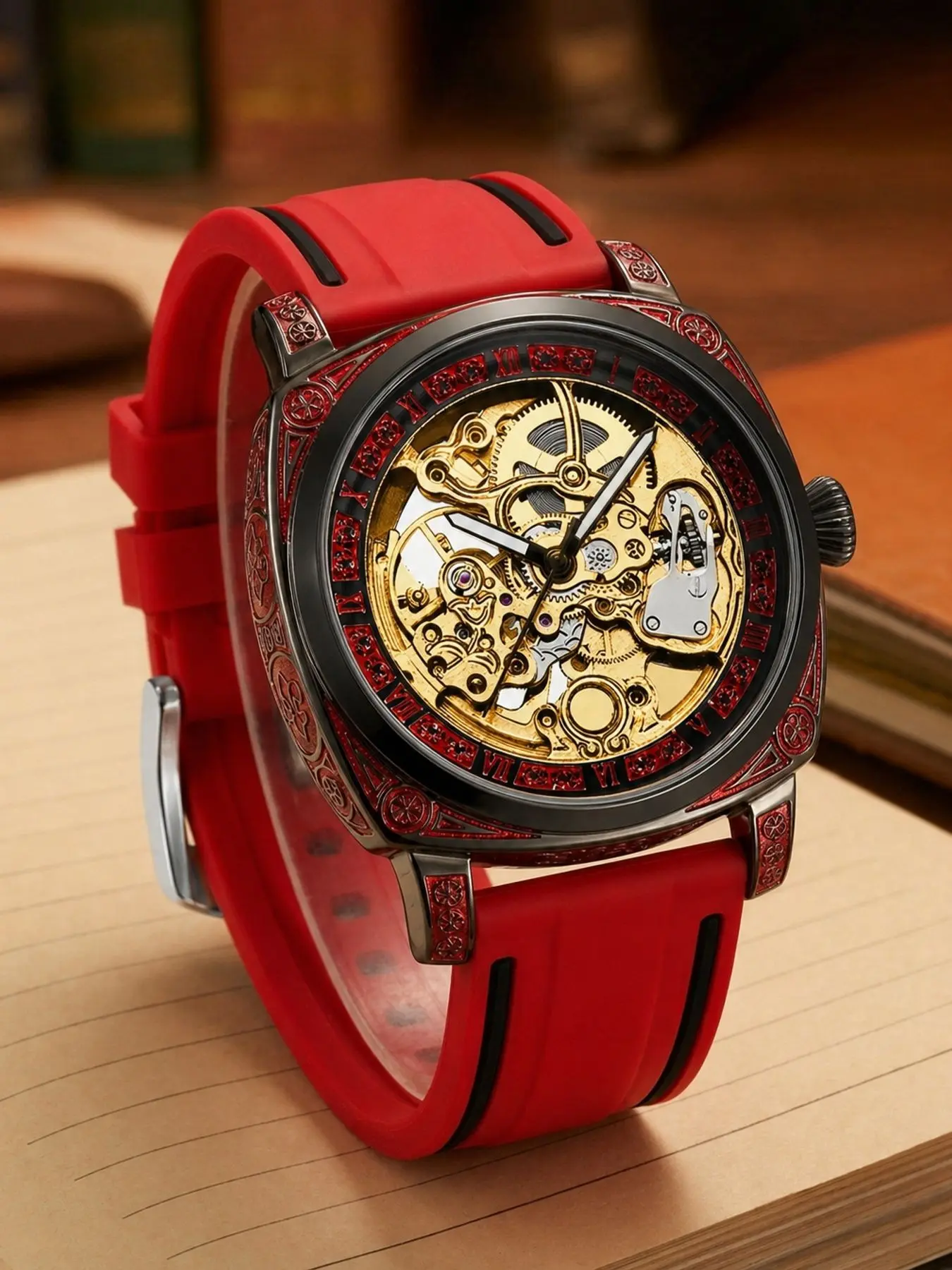 Men's Business Fashion Mechanical Watch, Analog Mechanical Watches, Skeleton Watches, Fashion Watch with Silicone Strap, Fashionable Stylish Watch, Watch for Daily Life, Watch for Birthday Gift with Box