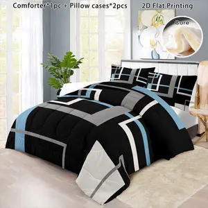 3-piece minimalist and durable geometric pattern bedding set with 200gcm quilted filling, including 1 quilted quilt and 2 pillowcases (excluding pillow core) - suitable for use in air-conditioned rooms in family dormitories