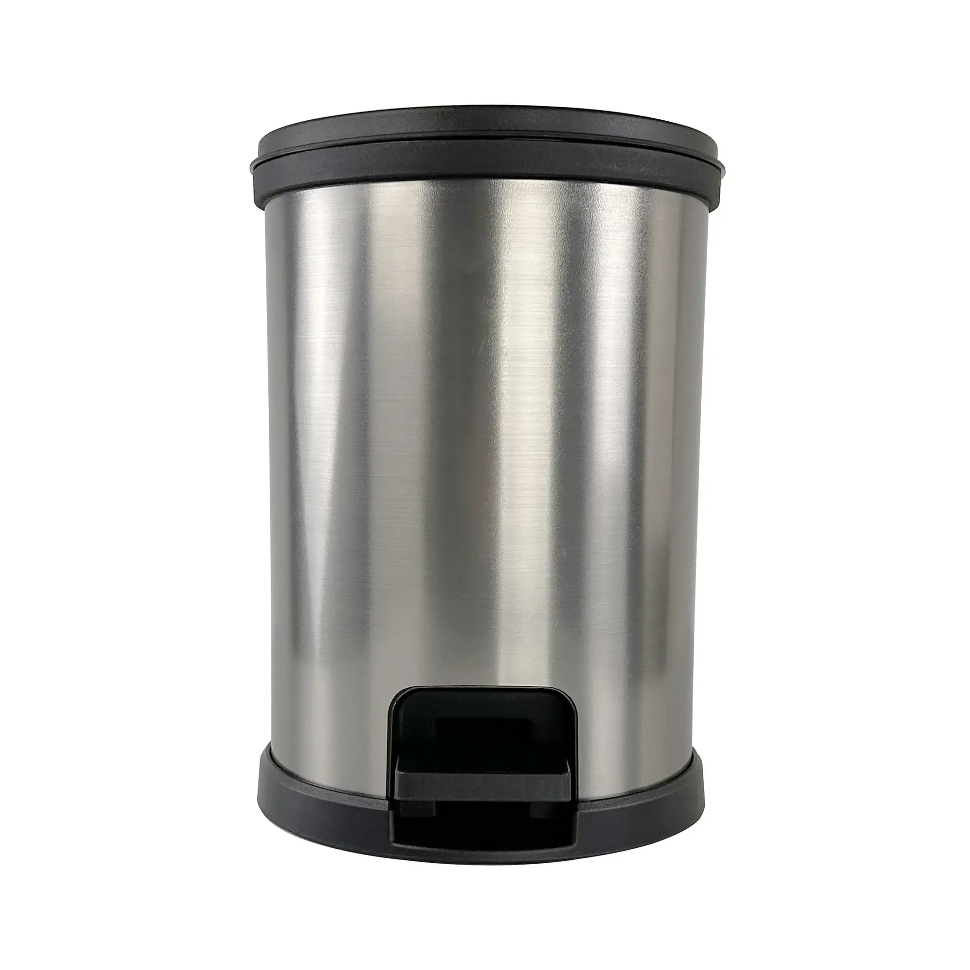 Small 1.5-Gallon Silver Round Step Trash Bin for Bathrooms, Offices and Tight Spaces