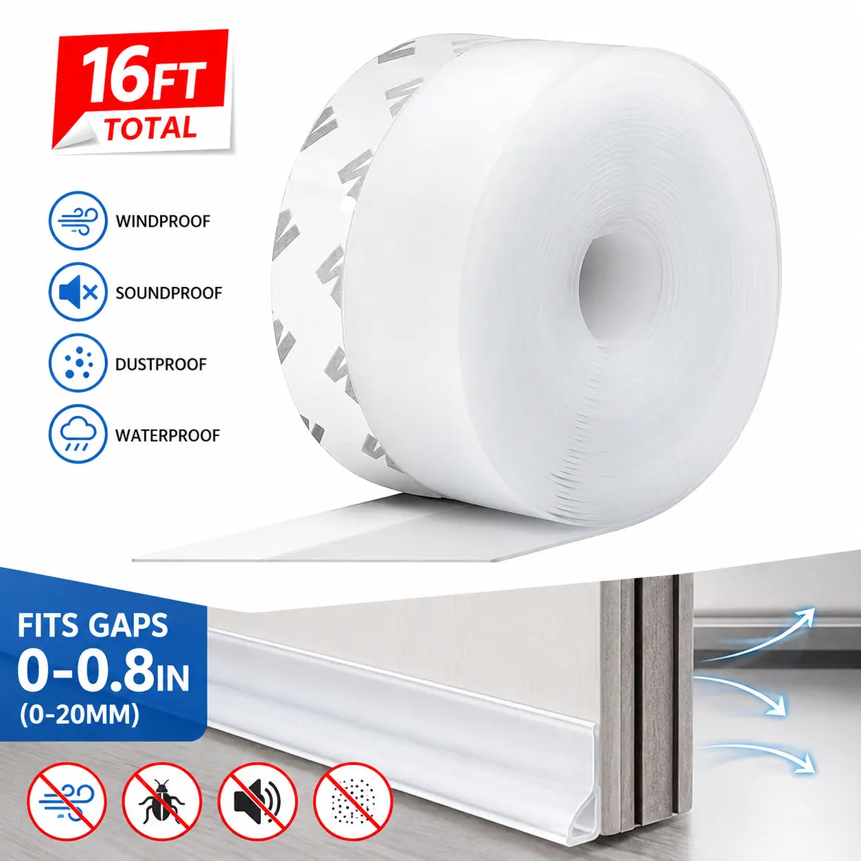 Updated Weather Stripping Door Seal, Door Draft Stopper Silicone Seal Strip for House and Glass Shower Doors for Windows Gaps of Collision and Side, Window Insulation for Winter tape clear