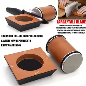 Manual Wooden Rolling Ceramic Knife Sharpener,Portable Premium Razor-Edge Sharpener Kit with Adjustable Angle (12/15/17/19/22 Degrees) & Magnetic Blade Holder,Knife Sharpening with Industry Diamonds Made Easy,for Outdoor & Kitchen Knives,Kitchen Gifts