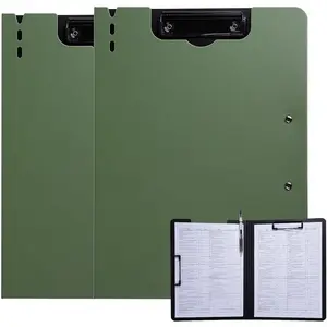 Clipboard Folder, 2 count A4 Foldable Clipboard with Horizontal and Vertical Double Metal Clips, 360  Foldable Binder Clipboards with Pen Holder, File Cover Work Folder Clipboards, Green