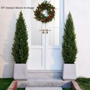VeriNatural 2-Pack 3FT/4FT/5FT Artificial Cedar Trees, Outdoor Indoor Faux Cypress Topiary for Front Door Porch Decor