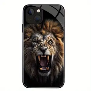 Lion-patterned anti-drop tempered glass phone case for iPhone 15Pro Max/15Pro/15Plus/14 Pro Max/14 Plus/14 Pro/14/13 Pro Max/13 Pro/13/12 Pro Max/12 Pro, shockproof soft protective cover