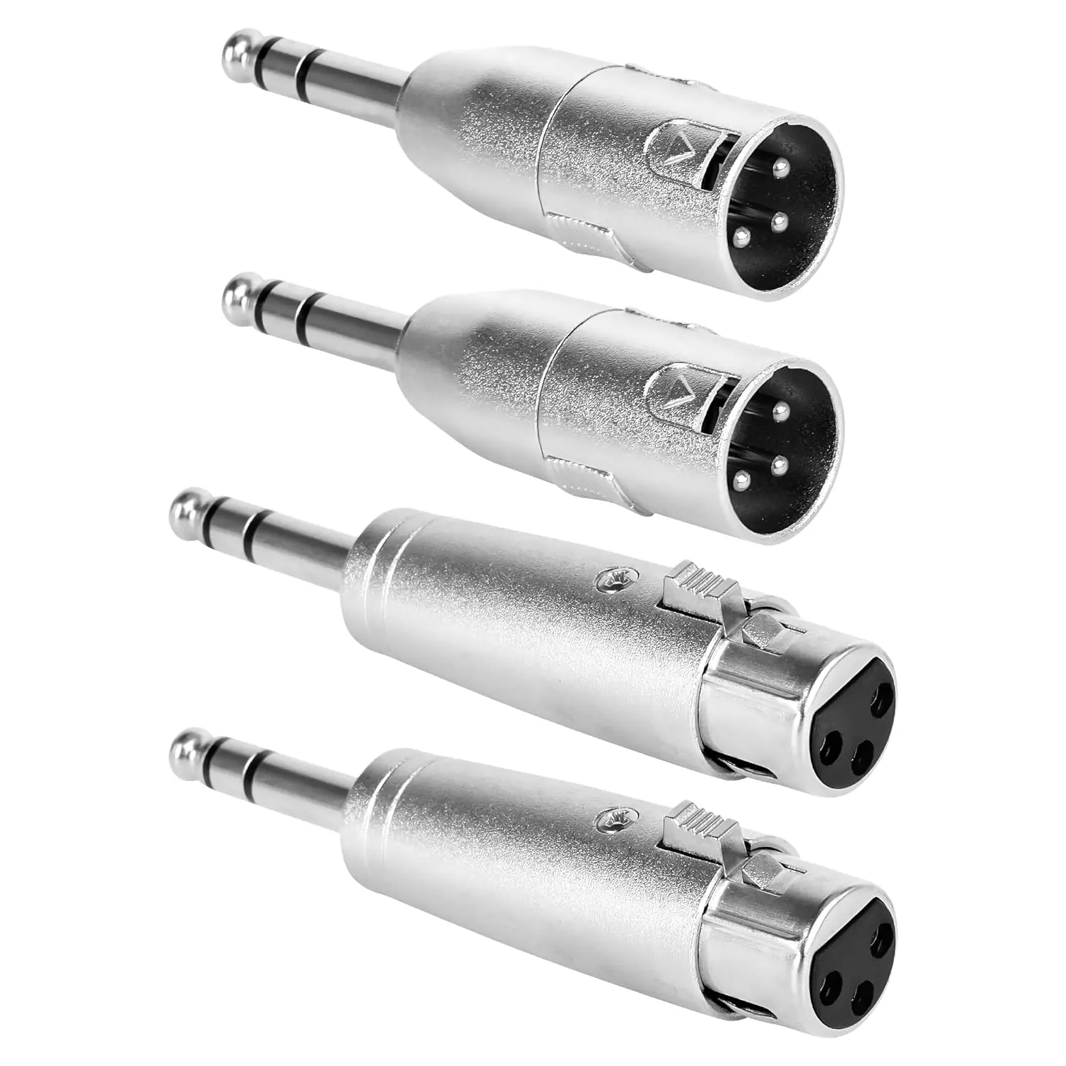 1/4" TRS to XLR Adapter 4 Pack, 1 Pair 6.35mm 1/4" Male to XLR Male Adapter and 1 Pair 6.35mm 1/4" Male to XLR Female Adapter, 1/4 Inch TRS to XLR Connector