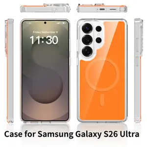 Shockproof Clear Magnetic Case for Samsung Galaxy S26 Ultra | Orange Hard Back, Anti-Fingerprint & Stain Resistant Design, Works with MagSafe Chargers & All Magnetic Accessories