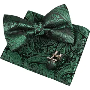Mens Paisley Bow Tie, Hanky and Cufflinks
