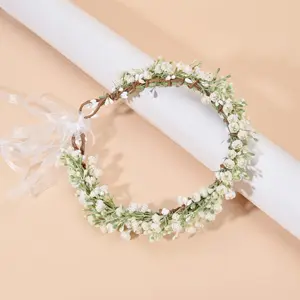 1pc, Artificial Baby Breath Bridal Flower Crown Headband, Floral Headpiece, Women Hair Wreath With Adjustable Ribbon For Wedding Ceremony Party Festival, Supplies