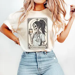 Funny Skeleton Registered Nurse Tarot Card Shirt, Cute RN Halloween Tee, Fall Nurse Life Graphic T-Shirt, Spooky Gift for RN Women, Nurse Shirt, Gift For Nurse