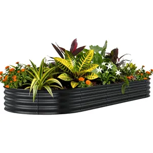Gray Galvanized Metal Raised Garden Bed, Rust-Proof Elevated Planter Box, Sturdy Durable Easy Assembly Flower Vegetable Growing Container