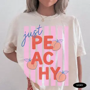 Made in USA, Just Peachy T-Shirt, Cute Peach Graphic Tee, Summer Fruit Shirt, Casual Fun Outfit, Bright Color Tee, Gift For Friends And Family