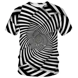 Unisex 3D Optical Illusion Black & White Spiral Vortex T-Shirt, Casual Streetwear for Festivals, Parties & Daily Use, Suitable for Men & Women