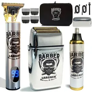 Professional Beard Trimmer Set, 3-In-1 Barber Bundle with Clipper, Trimmer & Foil Shaver, Silver Color, Ideal for Men's Grooming Needs, Barber Clippers Set