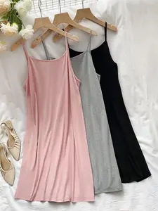 Women's Plus Size 3 Pack Cami Slip Dress Spaghetti Strap Solid Casual Sleeveless Mini Dresses Loungewear Nightgown Basic Layering Essential Summer Trendy Nightwear