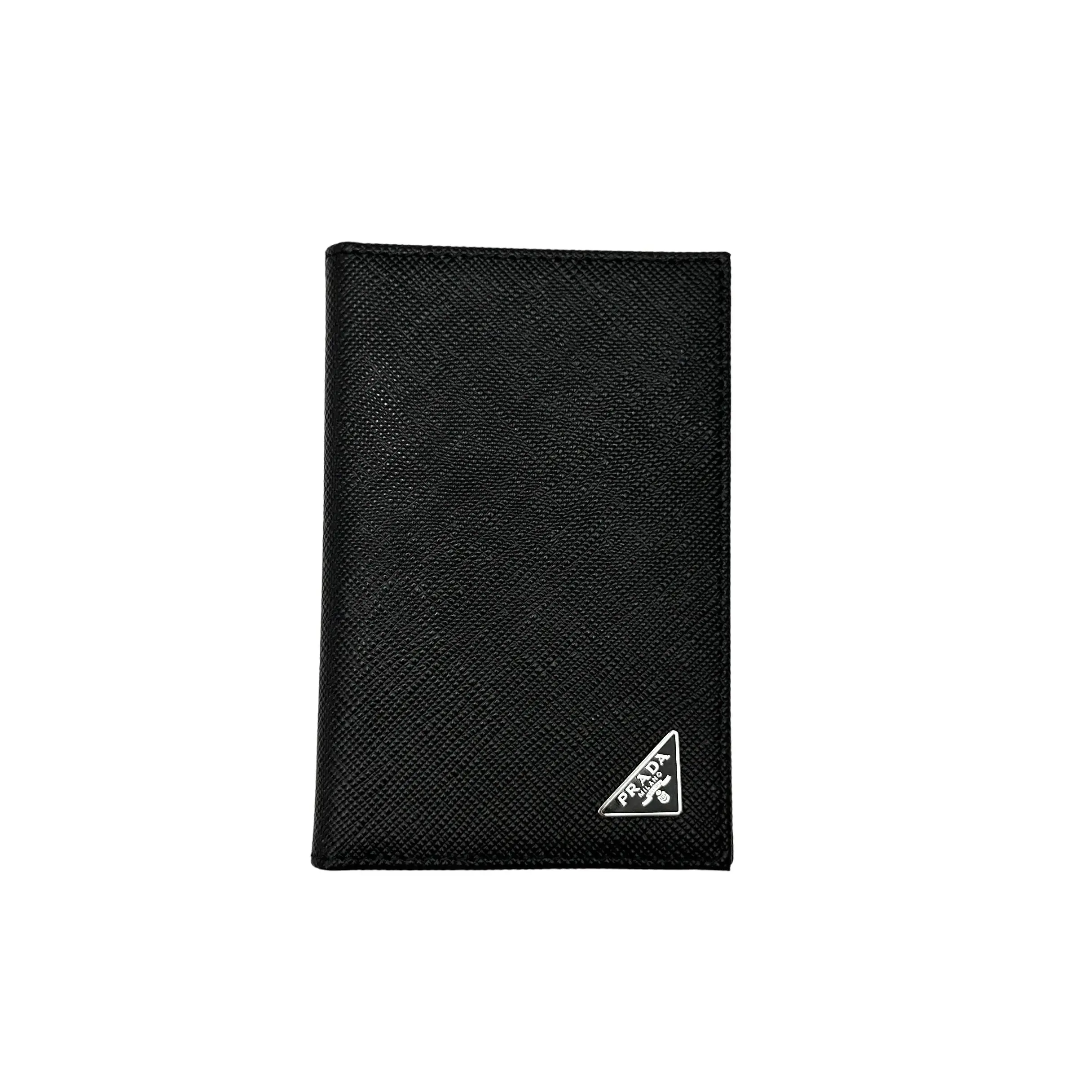 Pre-owned PRADA Saffiano Leather Small Leather Goods Black Saffiano Triangle Logo Card Holder