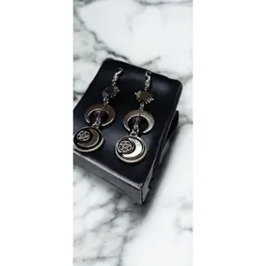 Witchy Sun Burst Moon Dangle with Pentacle and Moon Medallion Charms