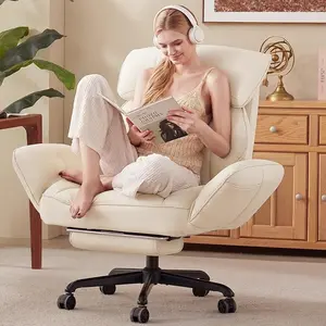 [Summervibes] Comfy Lounge Fat Reading Chair, Cross-legged Office Chair, 180° Rotating Armrests, 90°-135° Reclining with Footrest, Pet & Cat Scratch Resistant for Indoor Relax