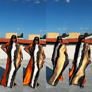 RESTOCKED Rich Auntie Satin Kaftan Maxi with Matching Scarf- Orange Cream and Chocolate Blend Ships 4/18