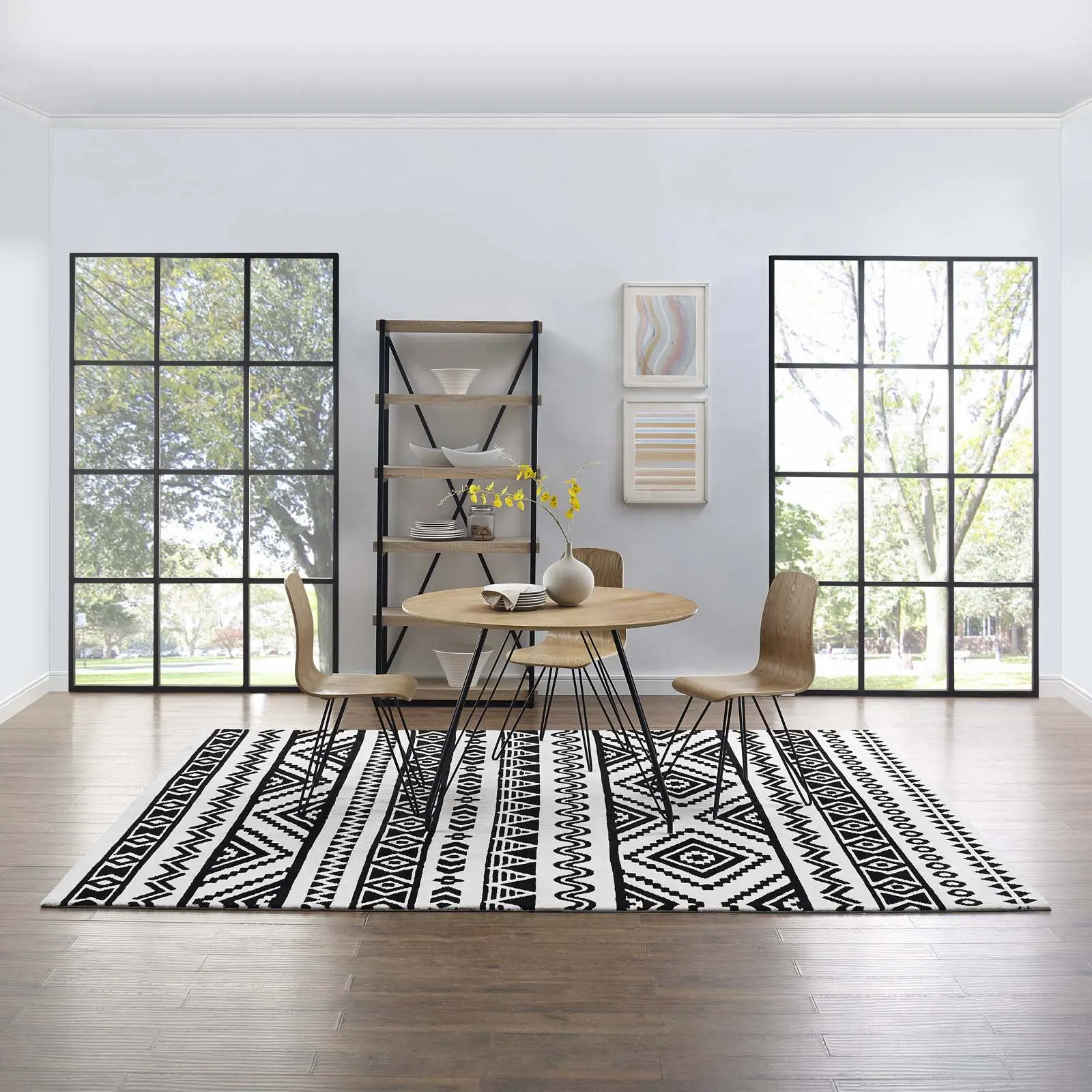 Modway Haku Modern High-Density Geometric Pattern Rug - 8x10 Black and White Moroccan Tribal Home Decor, Cozy Area Rug, Home Decor Rug, Living Areas