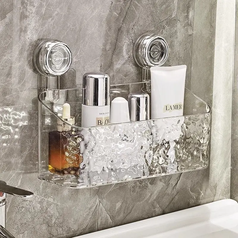 Bathroom Suction Storage Box - 2025 Upgrade, Large Capacity, Strong Load-Bearing Bathroom Accessory, Heavy-Duty Shower Organizer (A) Small Gray