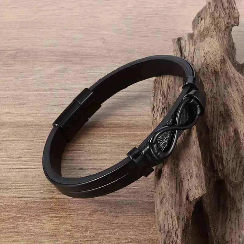 Black 8 shaped leather bracelet 2