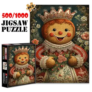 1pc 1000 piece adult puzzle 70x50cm Gingerbread Figure with Crown and Floral Decor500 pieces of paper jigsaw puzzle, suitable for adults and families, large-scale DIY puzzle interactive toy games,
