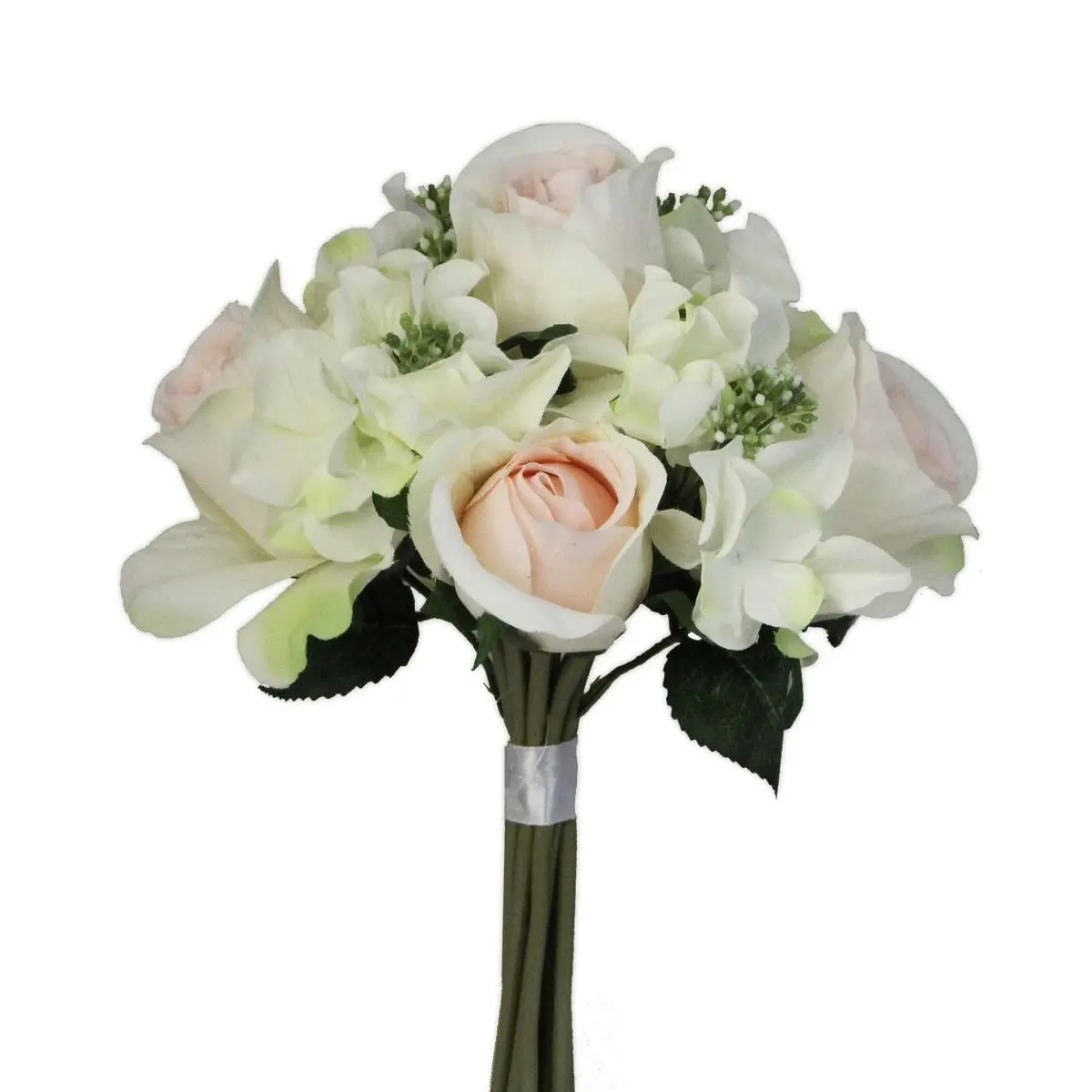 Admired By Nature 9-Stem Chic Romantic Artificial Cream Roses Flowers & Hydrangea Bouquet, Cream-Green Ornaments - Home Garden Table Vase Centerpiece, Ideal for Weddings (GPB8359-CM-GN)