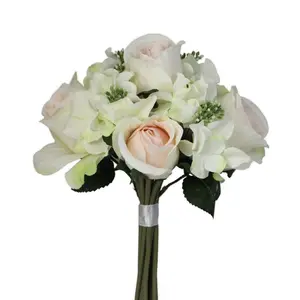 Admired By Nature GPB8359-CM - GN 9 Stems Artificial Rose & Hydrangea Mixed Bouquet, Cream & Green
