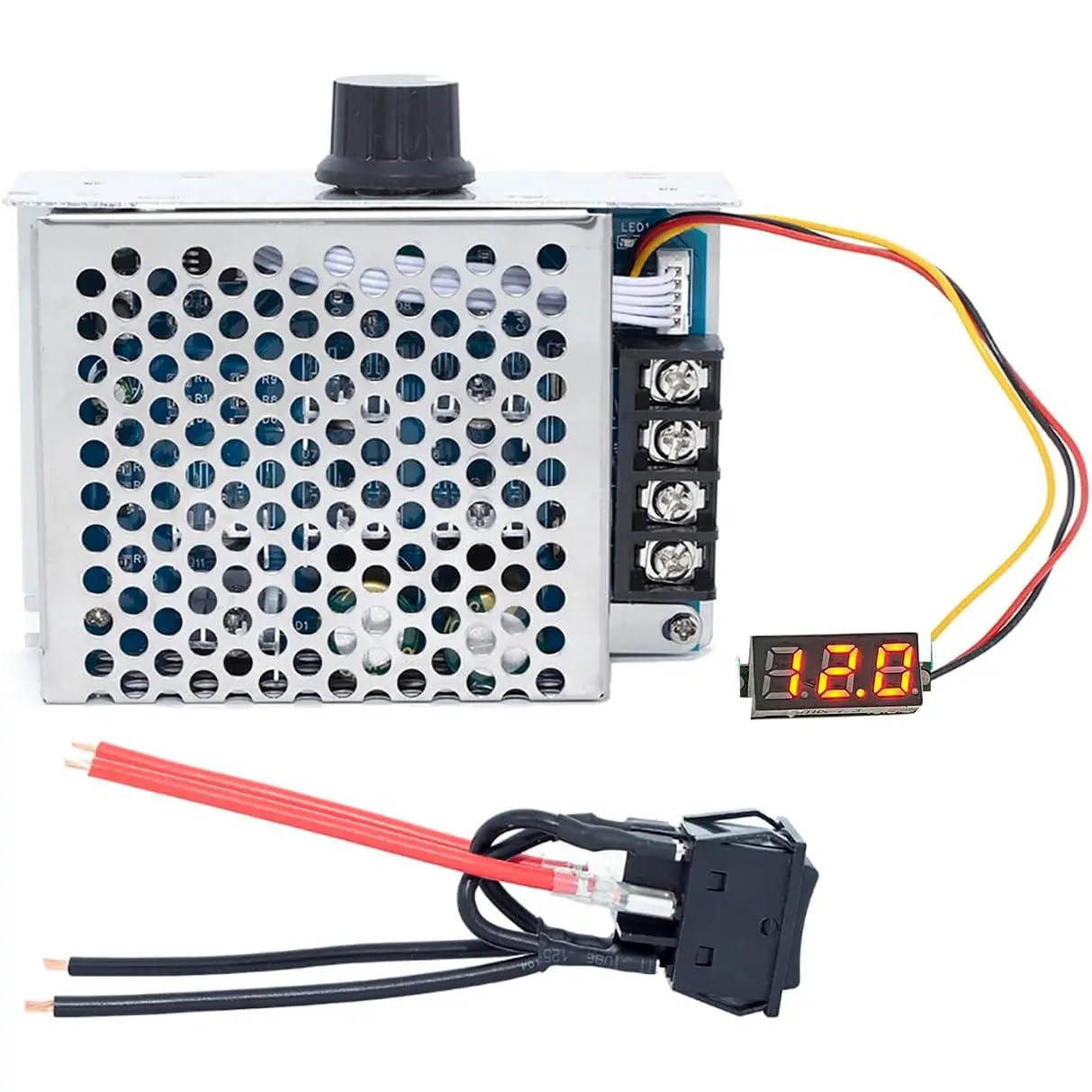 30A PWM Control DC Brush Motor Speed Controller - 9V-48V (24V,36V Compatible) DC Power Supply with Voltage Display, Forward/Reverse Power Switches, Fuse, Stop Function, Overheat Safe Protection, Easy Installation, 0.87x1.14in Compact Smart Home Control