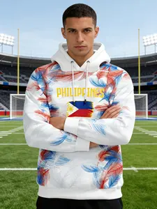 Creative Feather Wind Philippines Flag Print Hoodie, Unisex Soft Comfortable Street Fashion Long Sleeve Pullover, Best Gift for Outdoor Sports, Athletic Hoodies