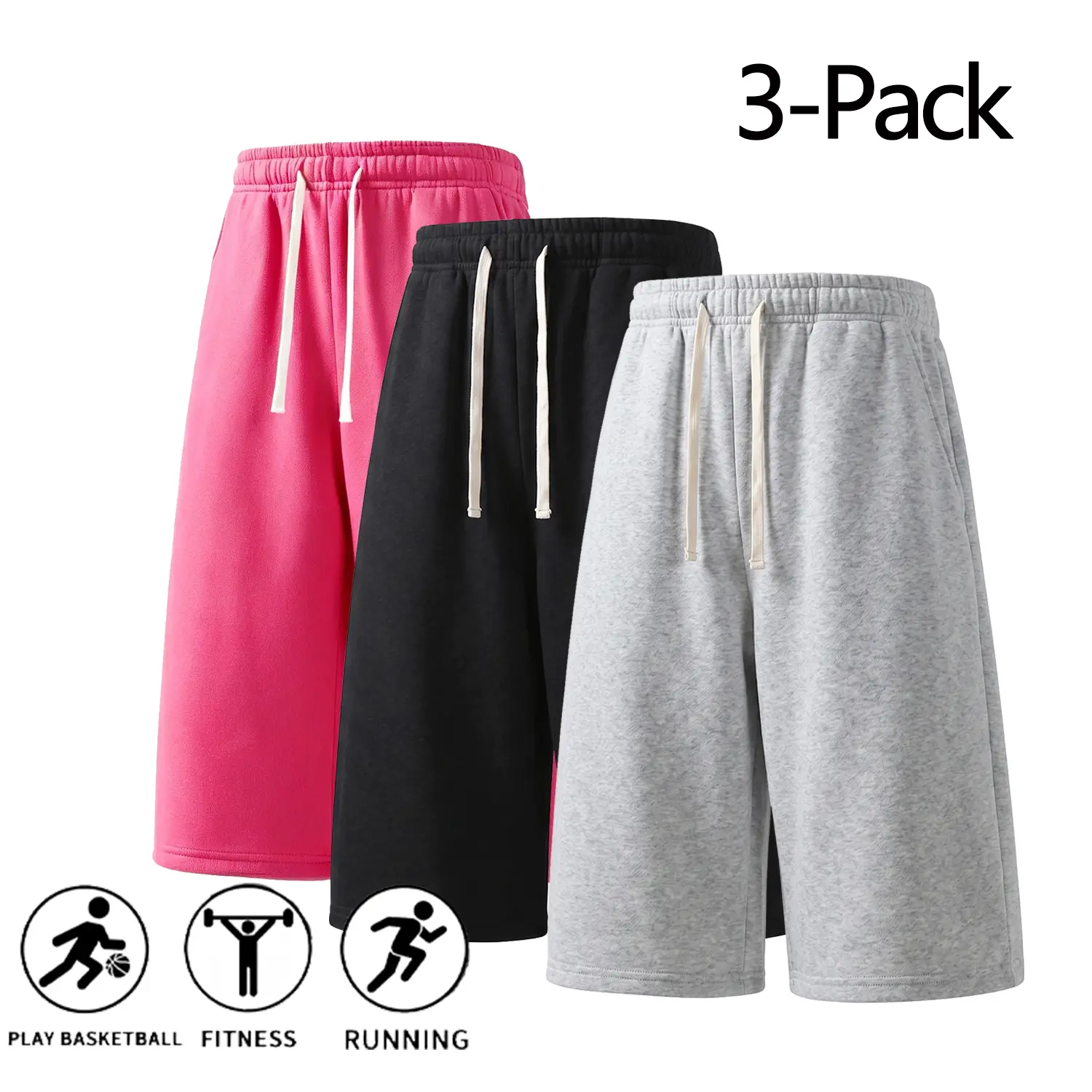 Men’s 3-Pack Sweat-Wicking Athletic Shorts with Drawstring Design, Suitable for Basketball, Fitness, and Running, Summer Style, Everyday Wear