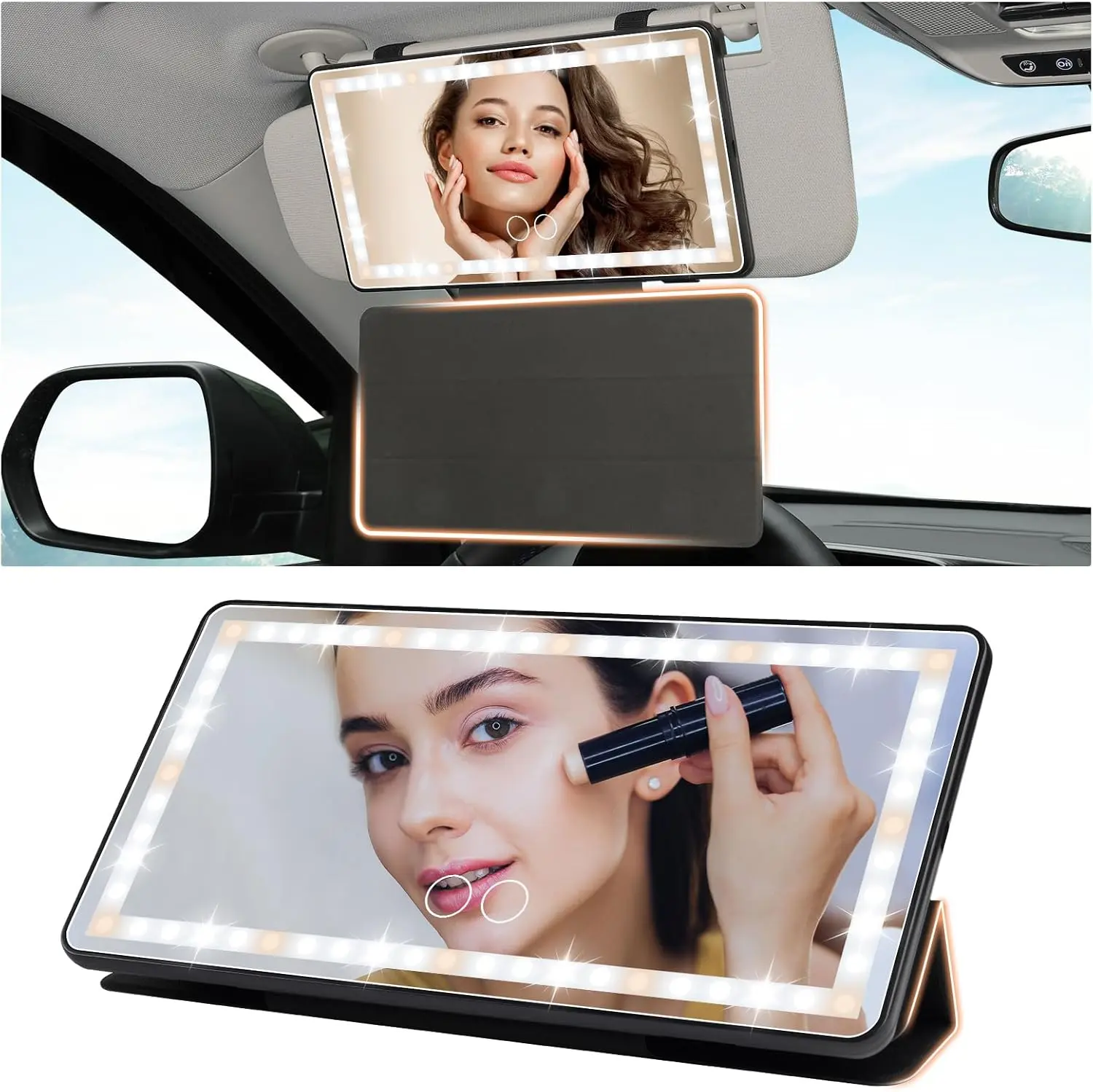 2026 Car Sun Visor Vanity Mirror USB Rechargeable 2500mAh Battery Makeup Mirror with 60 LEDs, 3 Light Modes & Dimmable Touch Control Dimmable Bicolor Lighting for Enhanced Makeup Routine, Vehicle Accessories, Girly Car Stuff, Cars Accessories high-quality
