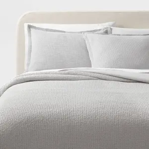 King Washed Waffle Weave Duvet Cover and Sham Set Light Gray - Threshold